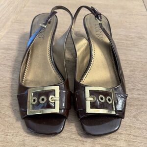 Franco Sarto Patent Leather Chocolate Brown Slingback Shoes - Size 8